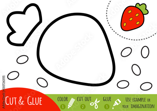 Education paper game for children, Strawberry. Cut and glue activity game