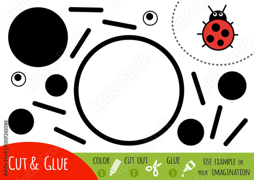 Education paper game for children, Ladybug. Cut and glue activity game