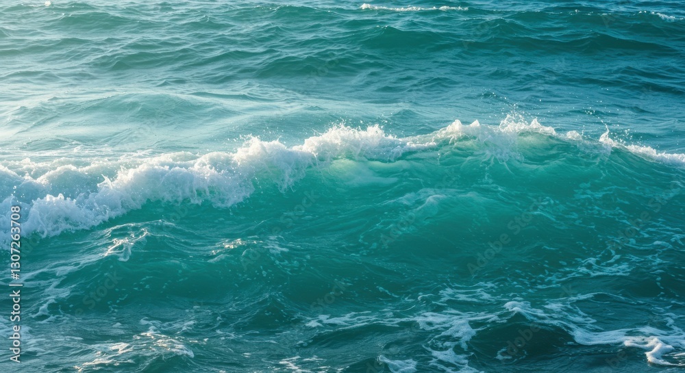 Fototapeta premium Serene ocean waves gently rolling under a clear blue sky at sunset, evoking tranquility