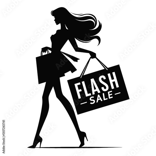 Fashionable woman with flash sale bag silhouette