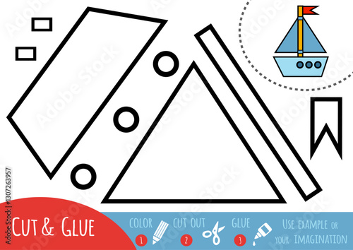 Education paper game for children, Yacht. Cut and glue activity game.