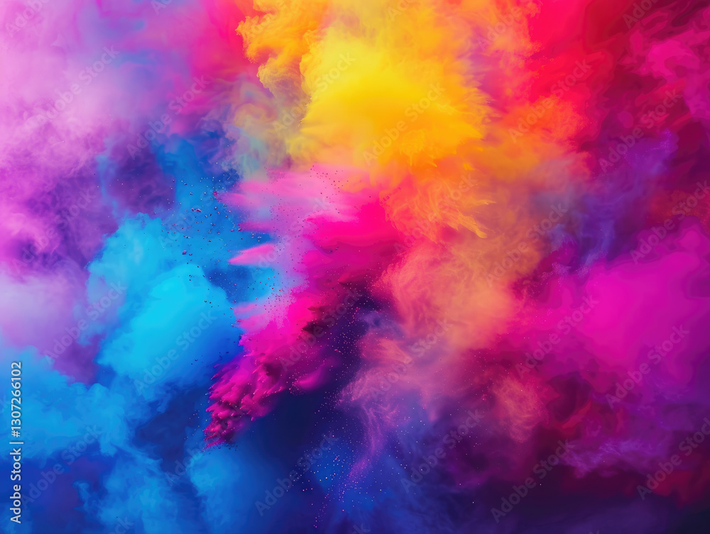 Vibrant colorful smoke in shades of pink, blue, and yellow,Holi celebrates Festival of Colors Vibrant colorful smoke in shades of pink, blue, and yellow,Holi celebrates Festival of Colors