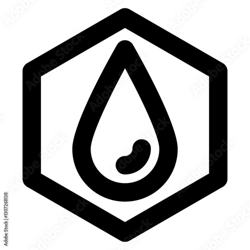 A hexagonal icon featuring an oil drop with a fat molecule representing lipids dietary fats and essential oils commonly used in nutrition.