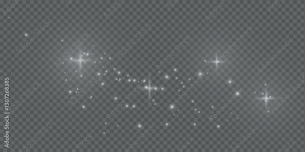 Glowing light effect with many glitter particles isolated on transparent background. Vector starry cloud with dust. Magic christmas decoration