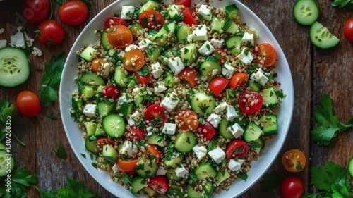 Wallpaper Mural Healthy Mediterranean Salad with Quinoa, Fresh Ingredients, and Herbs in a Rustic Setting Torontodigital.ca