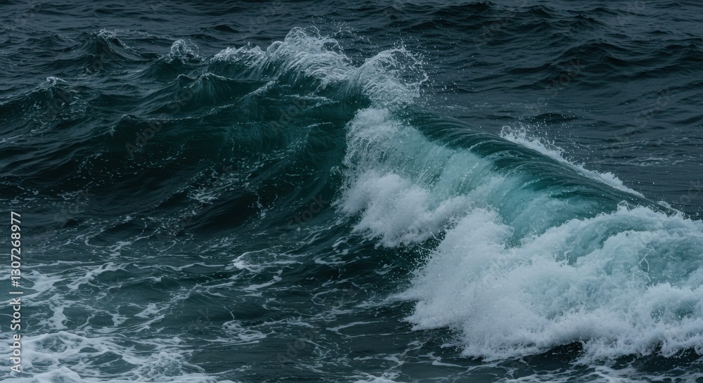 Turbulent Ocean Waves Crashing on Rocky Shoreline Under Overcast Sky Turbulent Ocean Waves Crashing on Rocky Shoreline Under Overcast Sky