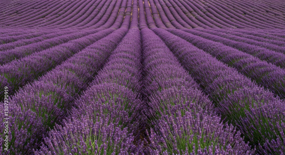 Obraz premium Vibrant lavender fields in full bloom, stretching across the landscape under a clear sky
