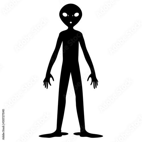 Alien Silhouette with Large Eyes and Long Fingers - Sci-Fi Vector Illustration