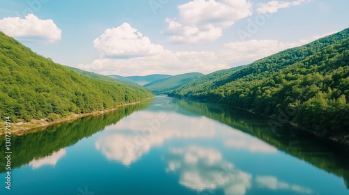 Calm River, Serene, Reflecting Valley, Under Cloudy Sky