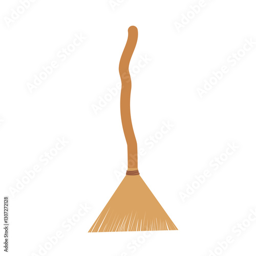 Illustration of a Broom with Wooden Handle