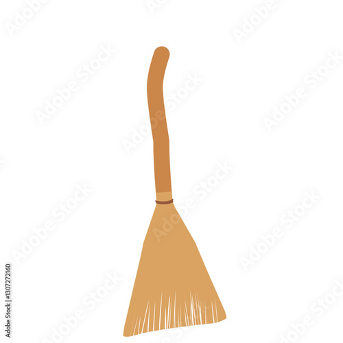 Illustration of a Broom with Wooden Handle