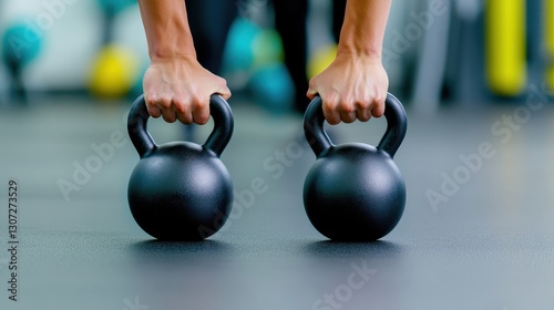 Obraz na płótnie Focused Individual Lifting Kettlebells For Strength