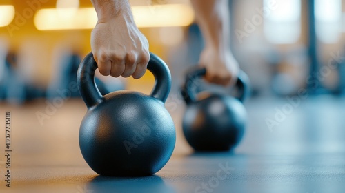 Obraz na płótnie Black Kettlebells For Intense Strength Training Session