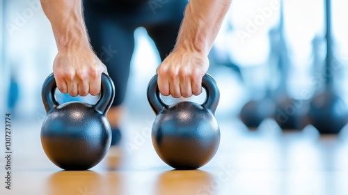 Obraz na płótnie Dynamic Kettlebell Workout In Modern Gym
