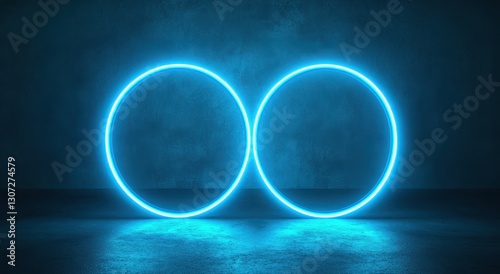 Futuristic Blue Neon Circles with Glowing Light Effects on Dark Grungy Background for Creative Projects and Design Inspirations