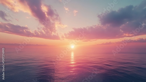 sunset, top view, grey solid background, soft and muted light, gentle hues of orange and pink blending smoothly across the horizon.