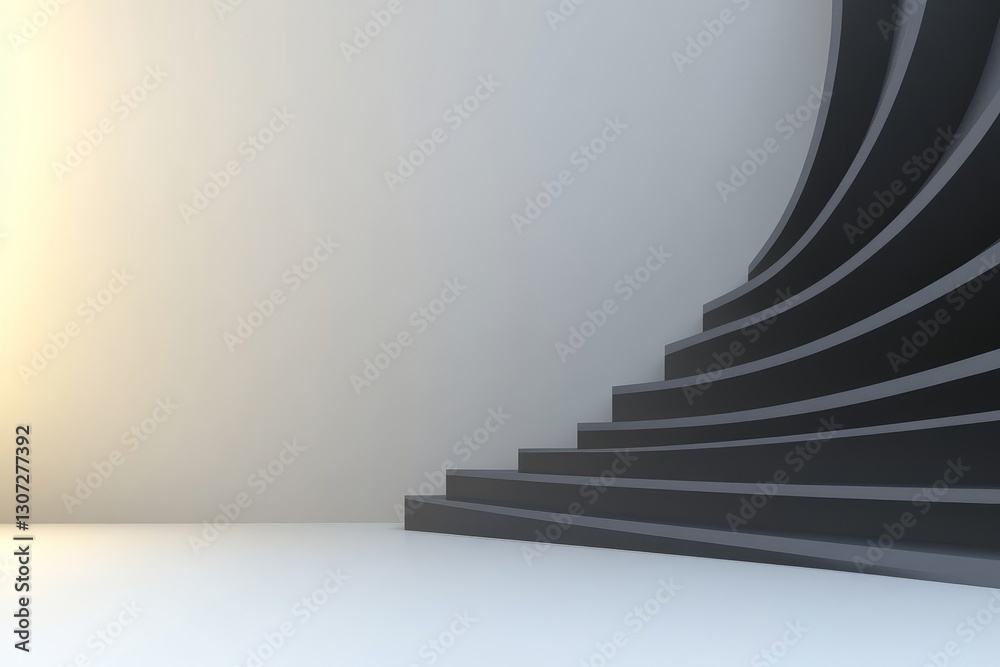 Ascending Steps to Success - Abstract symbolizing progress, ambition, growth, achievement, and potential. A curved staircase ascends towards a bright, open space Ascending Steps to Success - Abstract symbolizing progress, ambition, growth, achievement, and potential. A curved staircase ascends towards a bright, open space