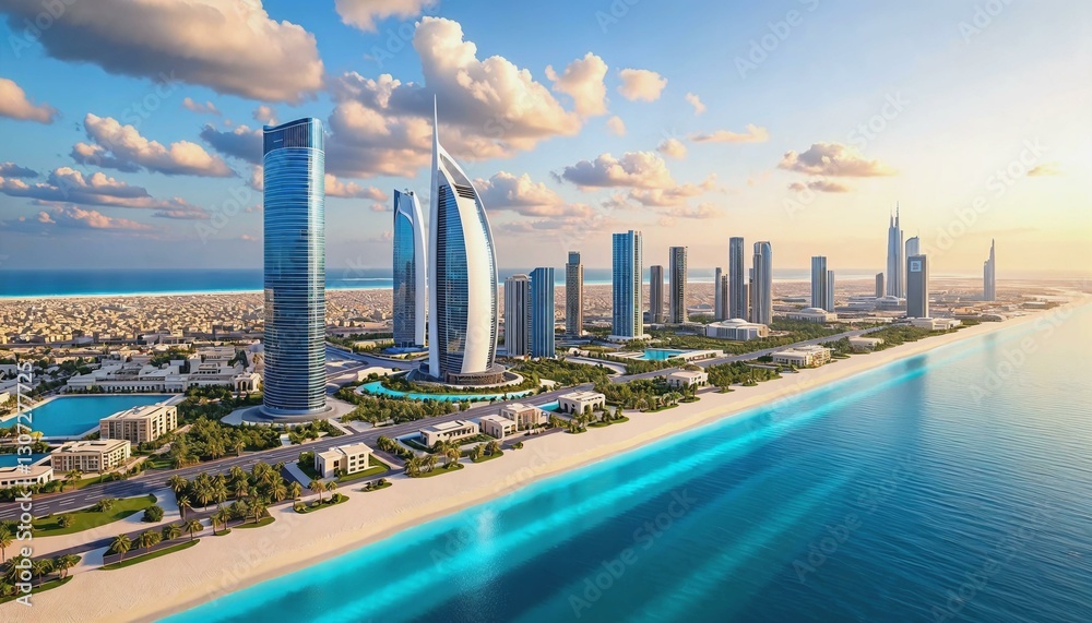 Obraz premium Vibrant urban landscape of Abu Dhabi showcasing architectural marvels