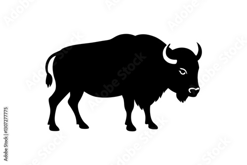 Bison Silhouette Logo Icon in Black Vector Design