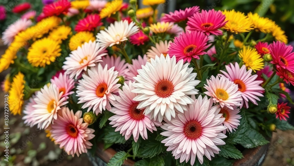 Chrysanthemum flower arrangement in a garden planter, flowers, chrysanthemums Chrysanthemum flower arrangement in a garden planter, flowers, chrysanthemums