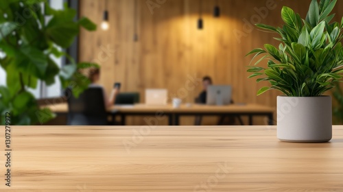 Stylish Office Workspace with Green Plant Decoration