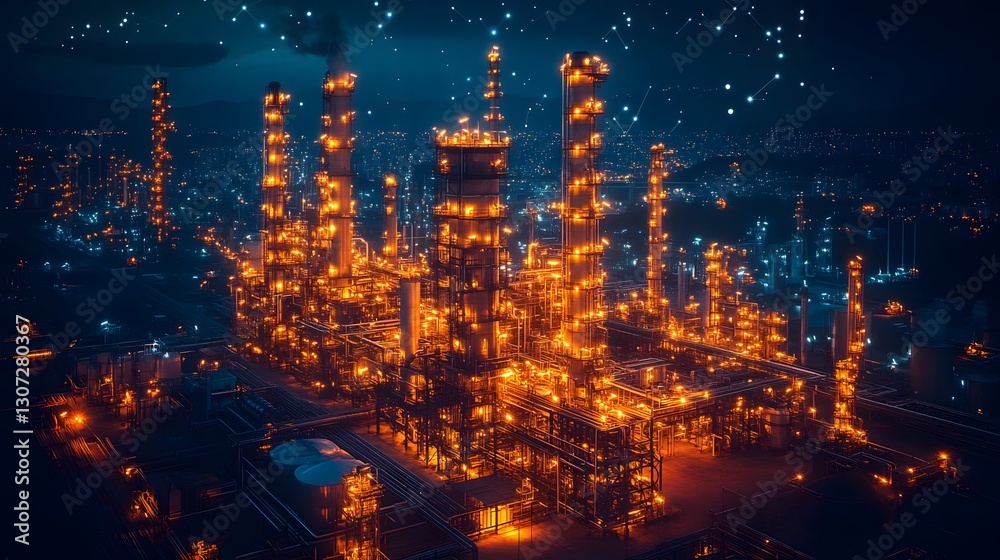 Fototapeta premium 3D futuristic oil and gas industry using LPWAN-based IoT sensors for remote monitoring