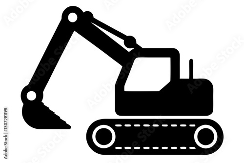Excavator Silhouette Icon – Construction Equipment Vector Illustration

