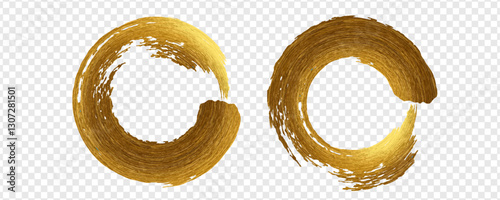 Set different circle brush strokes isolated, hand drawn paint brush circle logo gold frame – for stock