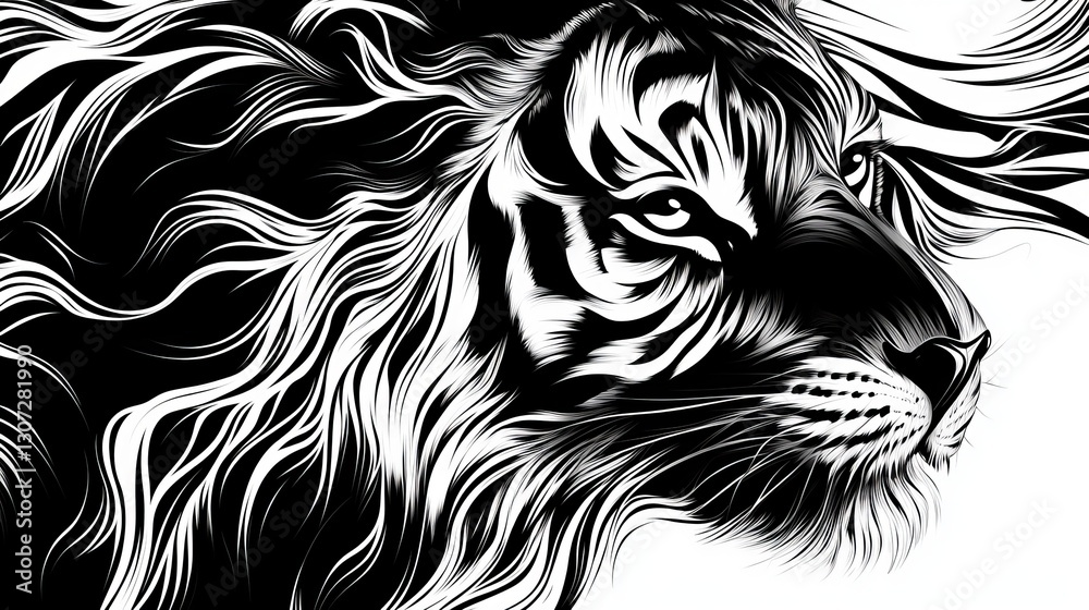 custom made wallpaper toronto digitaltiger pattern, line-art, macro, white background, finely detailed, smooth, and continuous tiger fur pattern, emphasizing sharp lines and smooth flow.