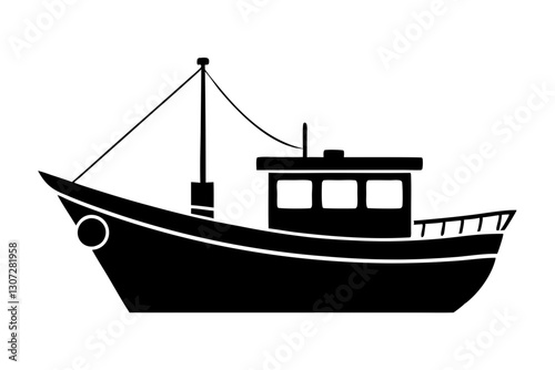Fishing Boat Silhouette Icon – Nautical Vector Illustration

