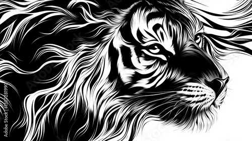 Wallpaper Mural tiger pattern, line-art, macro, white background, finely detailed, smooth, and continuous tiger fur pattern, emphasizing sharp lines and smooth flow. Torontodigital.ca