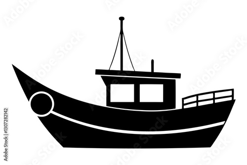 Fishing Boat Silhouette Icon – Nautical Vector Illustration

