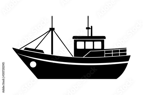 Fishing Boat Silhouette Icon – Nautical Vector Illustration

