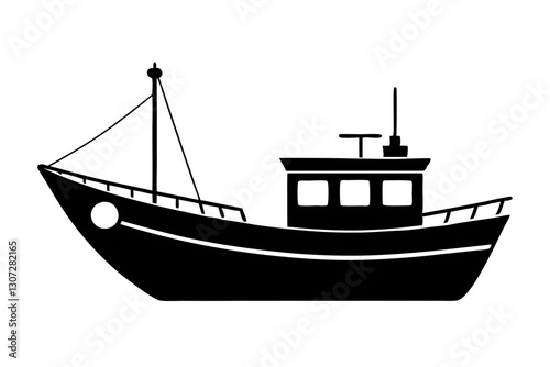 Fishing Boat Silhouette Icon – Nautical Vector Illustration

