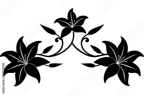 Floral Border Vector with Lilies and Petals for Elegant Designs

