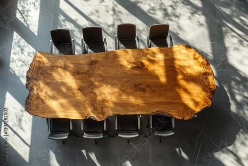 Wooden conference table, top view. AI generated illustration.