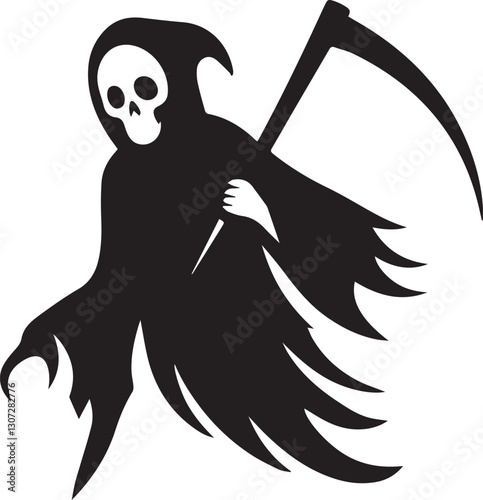 Grim reaper silhouette with scythe ready to harvest souls on halloween night

