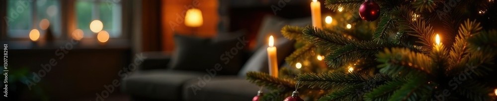 Candlelight illuminates the intricate details of a Christmas tree, rustic, premium, upscale Candlelight illuminates the intricate details of a Christmas tree, rustic, premium, upscale