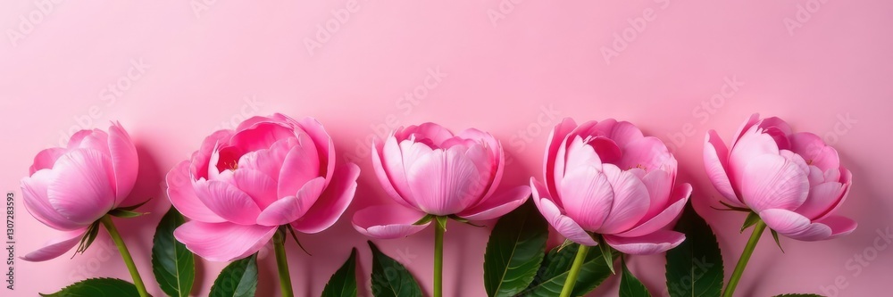 Obraz premium Freshly picked pink peonies against a soft pink backdrop, peonies, blooms