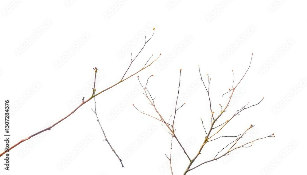 Fototapeta premium Delicate, bare branches isolated against a pure white backdrop, graphic, frost