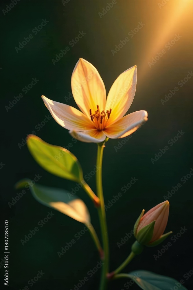 Fototapeta premium Focused light beam illuminates a single clove, aromatics, botanical