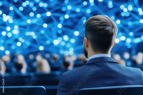 Audience Viewing Abstract Network Depiction Display.