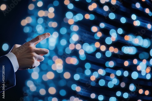 Pointing Hand In Suit Towards Glowing, Abstract Display.