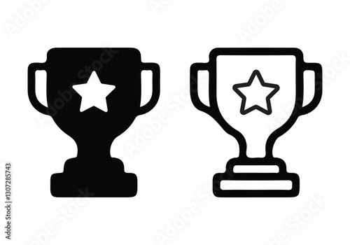 vector trophy icon set, solid and Outline Style