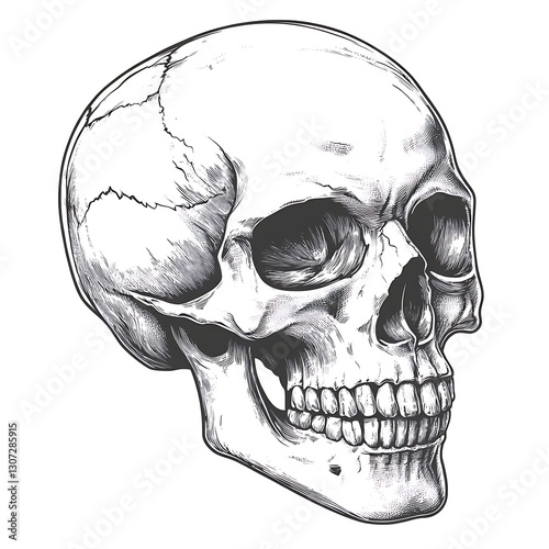 Detailed Skull Profile Drawing (1) photo