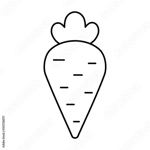 Carrot in simple cartoon contour doodle style isolated vector illustration. Black and white vegetable icon or logo. Farm produce drawing clipart element. Farmers market or grocery store produce.