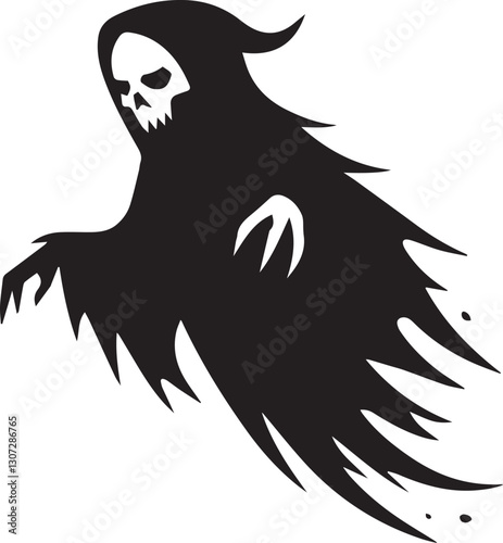 Silhouette of a hooded figure jumping with a gun ready to fire away
