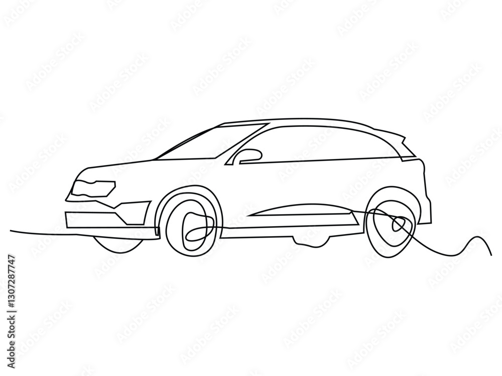 Fototapeta premium One Line art Car Drawing vector illustration