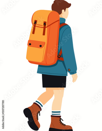 Animated Hiker With Orange Backpack Walking Outdoors