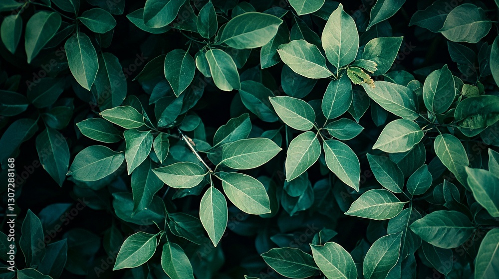 Lush green foliage forming a dense wall of leaves closely packed